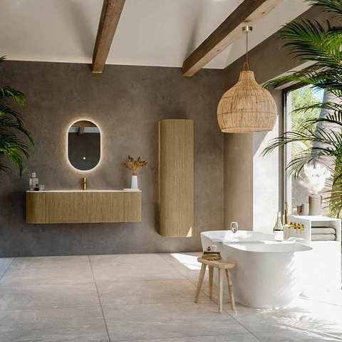 Mondiaz KURVE-DLUX Ensemble de meuble de salle de bains - 150x46x40cm - 1 tiroir - 2 portes - lavabo solid surface - central - 1 trou de robinet - Dusk SW1415154