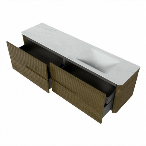 Mondiaz CIRO-DLUX Meuble de salle de bains - 180x45x50cm - Plan vasque Solid surface Opalo - 1 lavabo à droite - sans trous de robinetterie - 4 tiroirs - Dusk SW1532900