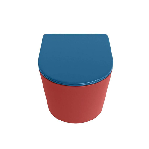 Mondiaz LAVIE hangtoilet – spoelrandloos – 36 x 53 cm – met softclose zitting – Fire (rood), zitting Jeans (blauw) SW1208635