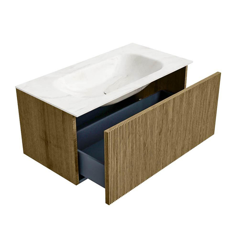 Mondiaz KURVE-DLUX Ensemble de meuble de salle de bains - 90x46x40cm - 1 tiroir - lavabo solid surface - central - sans trou de robinet - Dusk SW1415136