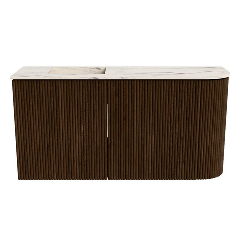 Mondiaz JOYA-DLUX 81.6cm toiletmeubel - ronding rechts kleur Walnut - Wastafel FAYE positie Links Zonder kraangat kleur Nata. SW1424516