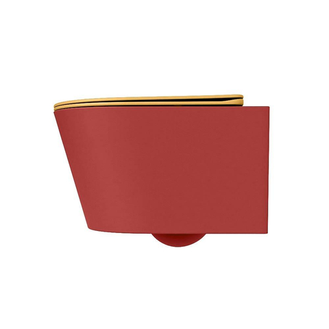 Mondiaz LAVIE hangtoilet – spoelrandloos – 36 x 53 cm – met softclose zitting – Fire (rood), zitting Ocher (geel) SW1208663