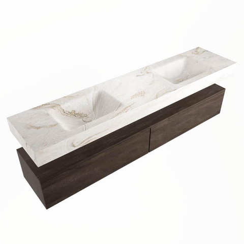Mondiaz ALAN-DLUX Badkamermeubelset - 200x46cm - 2 lade - vrijhangende wastafel - zonder kraangaten - 2 Dubbel - Dark brown (eiken donker) SW1301092