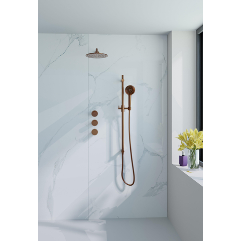 Fortifura Nebbio Ensemble de douche pluie - robinet encastré - élément encastré - barre coulissante - flexible de douche lisse - douchette ronde - bras mural 35cm - douche de tête ronde - cuivre brossé PVD (cuivre) SW1237513