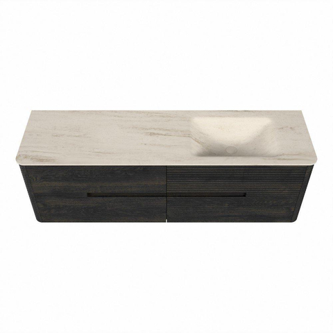 Mondiaz CIRO-DLUX Badkamermeubelset - 160x45x50cm - Solid surface wastafel Meli - 1 wasbak Rechts - 1 kraangat - 4 lades - Shadow SW1533808