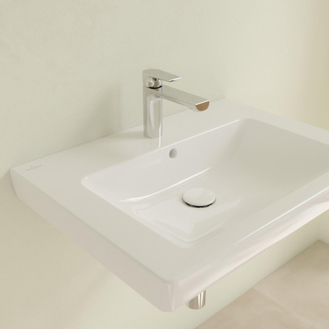 Villeroy & Boch Subway 2.0 wastafel - geslepen - 65x47cm - met kraangat - met overloop CeramicPlus - White Alpine (glans wit) 1025019