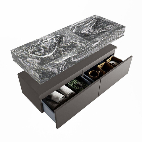 MONDIAZ ALAN - DLUX Badkamermeubelset - 120cm - onderkast - Dark grey - 2 lades - vrijhangende wastafel - 2 wasbakken - 0 kraangaten - Lava SW808057