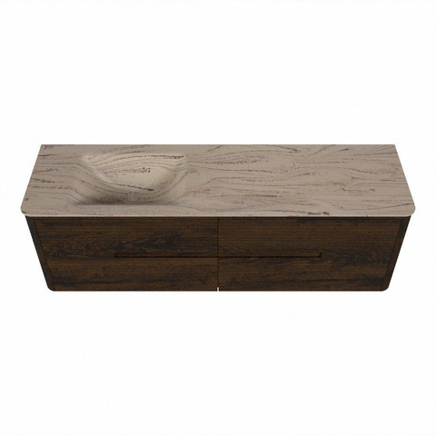 Mondiaz CIRO-DLUX Ensemble de meubles de salle de bains - 160x45x50cm - Plan-vasque solid surface Arena - 1 vasque à gauche - 1 trou de robinetterie - 4 tiroirs - Noyer SW1530446