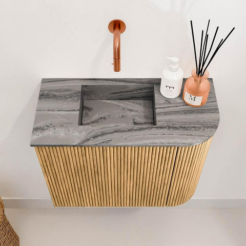 Mondiaz JOYA-DLUX 51.6cm toiletmeubel - ronding rechts kleur Oak - Wastafel FAYE positie Links Zonder kraangat kleur Sombra. SW1426240