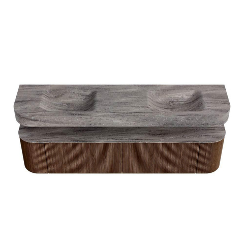 MONDIAZ THOR-DLUX 190cm meuble de salle de bains arrondi gauche + droite couleur Walnut avec 2 tiroirs et 2 portes. Vasque suspendue CLOUD Double 2 trous de robinet couleur Oza. SW1466821