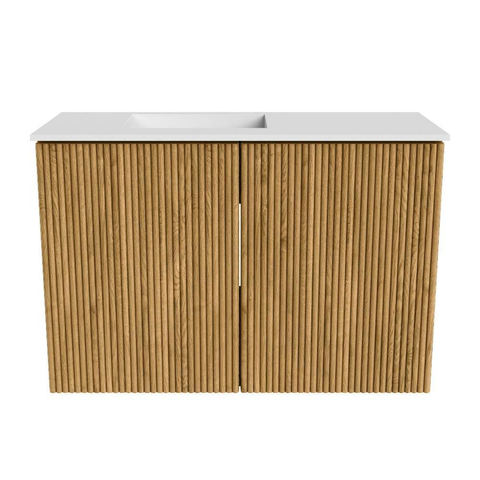 Mondiaz JOYA 60cm toiletmeubel - kleur Oak - Wastafel FAYE positie Links Zonder kraangat kleur Talc. SW1421100