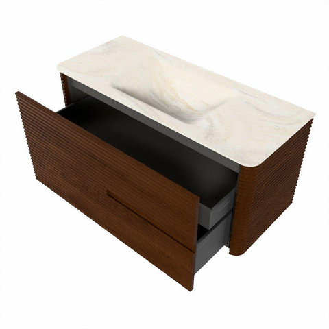 Mondiaz CIRO-DLUX Badkamermeubelset - 110x45x50cm - Solid surface wastafel Ostra - 1 wasbak Midden - zonder kraangaten - 2 lades - Ruby SW1531837