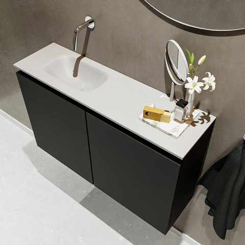 MONDIAZ TURE Toiletmeubel 80x23x50cm met 0 kraangaten 2 deuren urban mat Wastafel Eden links Solid Surface Wit SW474904