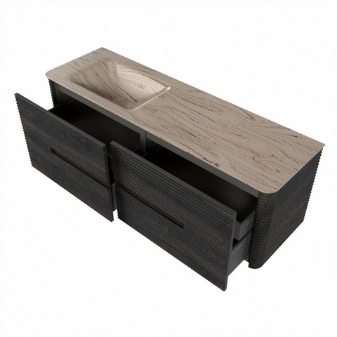 Mondiaz CIRO-DLUX Badkamermeubelset - 150x45x50cm - Solid surface wastafel Arena - 1 wasbak Links - 1 kraangat - 4 lades - Shadow SW1532361