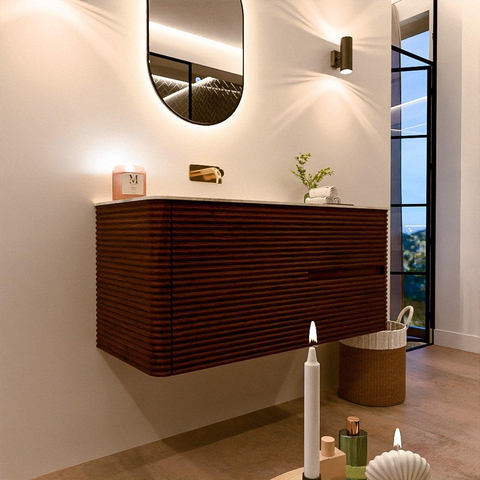 Mondiaz CIRO-DLUX Ensemble de meubles de salle de bains - 110x45x50cm - Plan vasque en solid surface Ostra - 1 vasque à gauche - sans trous de robinetterie - 2 tiroirs - Ruby SW1531851