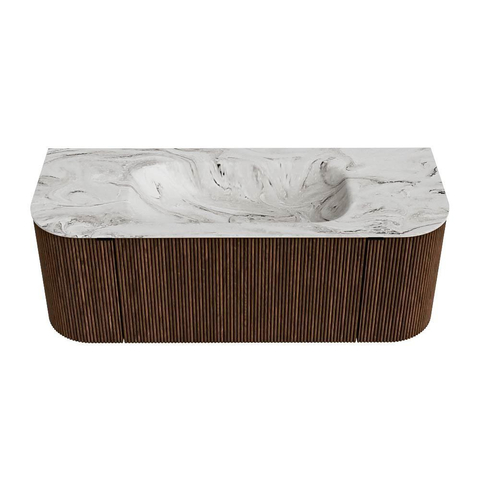 MONDIAZ KURVE-DLUX Meuble de salle de bains 120 cm avec module 25 Len R couleur Walnut avec 1 tiroir et 2 portes. Lavabo BIG SMALL central 1 trou de robinet couleur Glace. SW1138048