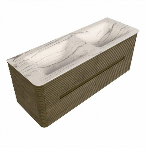Mondiaz CIRO-DLUX Badkamermeubelset - 130x45x50cm - Solid surface wastafel Nata - 2 wasbak Dubbel - zonder kraangaten - 4 lades - Dusk SW1533220