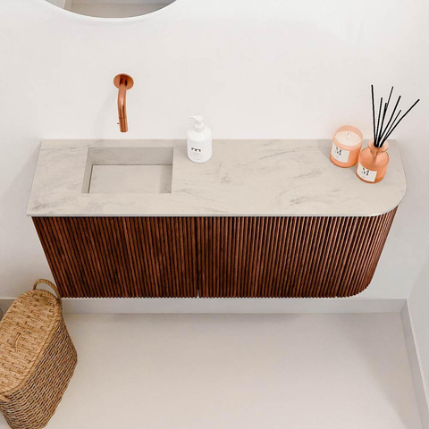 Mondiaz JOYA-DLUX 91.6cm toiletmeubel - ronding rechts kleur Ruby - Wastafel FAYE positie Links Zonder kraangat kleur Opalo. SW1423739