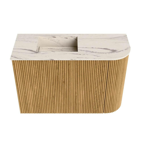 Mondiaz JOYA-DLUX 61.6cm toiletmeubel - ronding rechts kleur Oak - Wastafel FAYE positie Links 1 kraangat kleur Nata. SW1424049