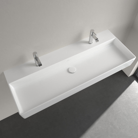 Villeroy & Boch memento 2.0 wastafel onderzijde - geslepen - 120x47cm - zonder overloop - 2 kraangaten CeramicPlus - White Alpine (glans wit) SW358465