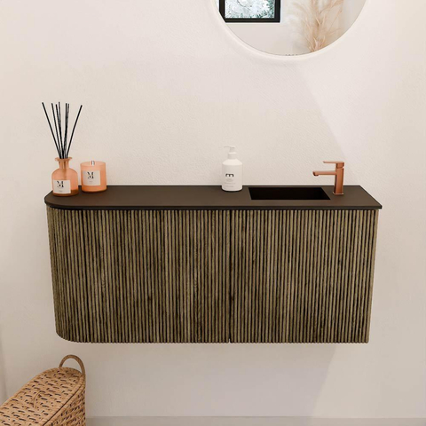 Mondiaz JOYA 91.6cm meuble de salle de bains - arrondi gauche couleur Dusk - Vasque FAYE position Droite 1 trou de robinet couleur Urban. SW1421707