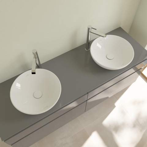 Villeroy & Boch Loop & Friends opzetwastafel - 42cm rond - met overloop CeramicPlus - White Alpine (glans wit) SW644145