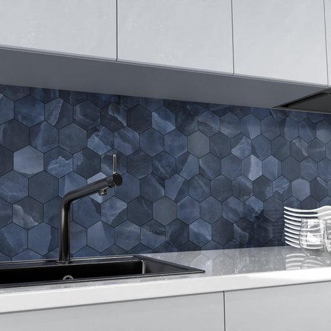 Terravito Davella Mozaïektegel - 26x30cm - hexagon - 9mm - Blue gepolijst SW1120084