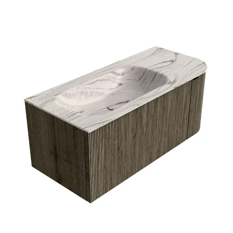 MONDIAZ KURVE-DLUX Meuble de salle de bains 105cm arrondi à droite couleur Shadow avec 1 tiroir et 1 porte. Lavabo BIG SMALL à gauche sans trou de robinet Nata. SW1432285