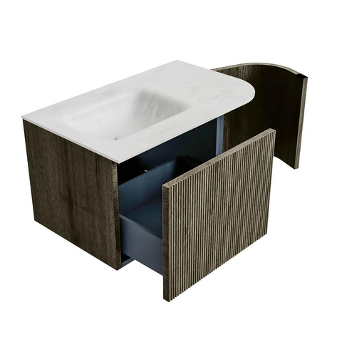 Mondiaz KURVE-DLUX Ensemble de meubles de salle de bains - 75x46x40cm - 1 tiroir - 1 porte - lavabo solid surface - gauche - sans trou de robinet - Shadow SW1414421