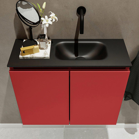 MONDIAZ TURE Toiletmeubel 60x23x50cm met 0 kraangaten 2 deuren fire mat Wastafel Eden rechts Solid Surface Zwart SW475418