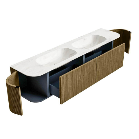 Mondiaz KURVE-DLUX Badkamermeubelset - 190x46x40cm - 2 lade - 2 deuren - wastafel solid surface - dubbel - 2 kraangaten - Dusk SW1415196