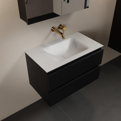 Mondiaz Aivy badmeubelset - 80x45x50cm - 0 kraangaten - 1 wasbak talc Solid surface - Midden - 2 lades - Met spiegelkast - MDF Urban SW892231