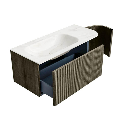 Mondiaz KURVE-DLUX Ensemble de meubles de salle de bains - 105x46x40cm - 1 tiroir - 1 porte - lavabo solid surface - gauche - sans trou de robinet - Shadow SW1414445