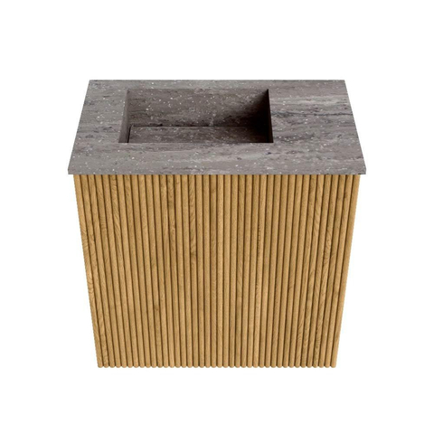 Mondiaz JOYA-DLUX 40cm toiletmeubel - kleur Oak - Wastafel FAYE positie Links 1 kraangat kleur Oza. SW1424065