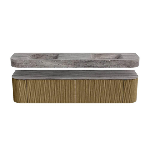 MONDIAZ THOR-DLUX 200cm meuble de salle de bains arrondi gauche + droite couleur Dusk avec 2 tiroirs et 2 portes. Vasque suspendue CLOUD Double sans trou de robinet couleur Oza. SW1467719