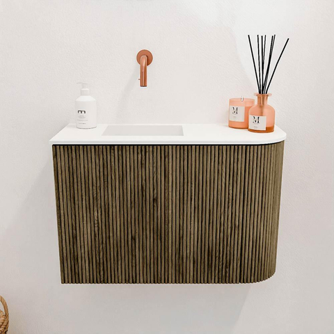 Mondiaz JOYA 61.6cm toiletmeubel - ronding rechts kleur Dusk - Wastafel FAYE positie Links Zonder kraangat kleur Talc. SW1421605