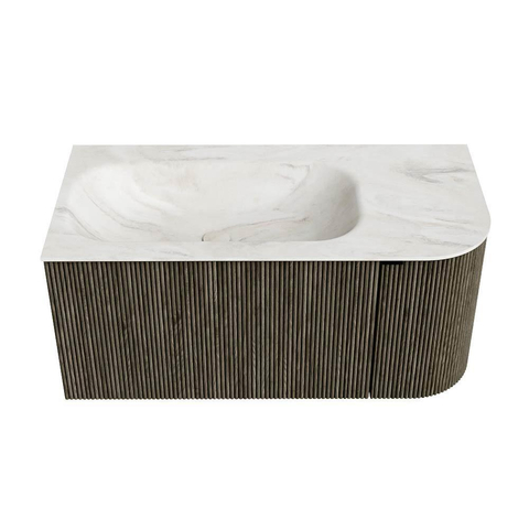 Mondiaz KURVE-DLUX Ensemble meuble de salle de bain - 95x46x40cm - 1 tiroir - 1 porte - lavabo solid surface - gauche - 1 trou de robinet - Shadow SW1414439