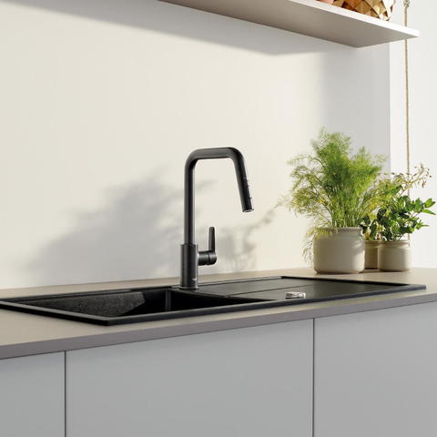 Grohe Start QuickFix Keukenkraan - met uittrekbare handdouche - met dual spray - voorsprong 22.1cm - matte black (mat zwart) SW1028176