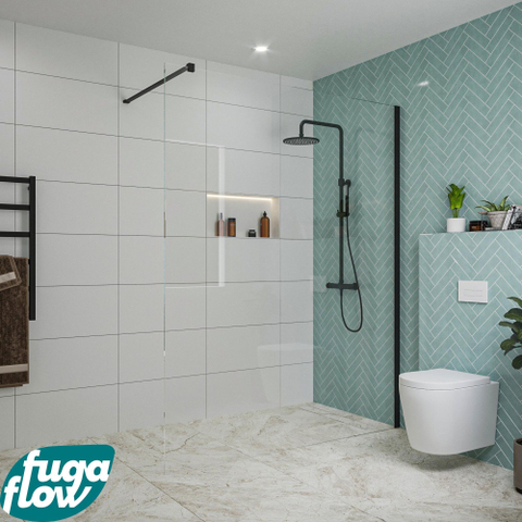 FugaFlow Eccelente Vetro inloopdouche badkamer - 160x200cm - helder glas - wandarm - mat zwart SW1124784