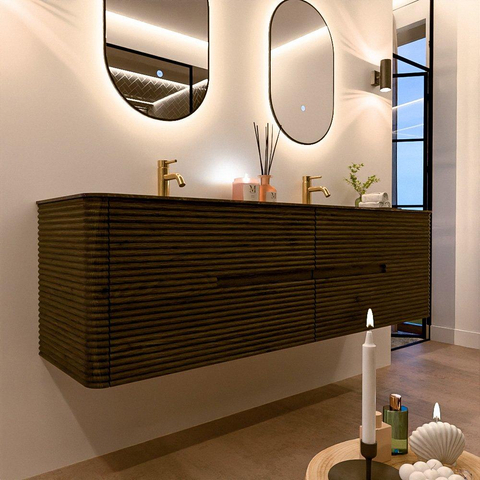 Mondiaz CIRO-DLUX Badkamermeubelset - 170x45x50cm - Solid surface wastafel Lava - 2 wasbak Dubbel - 2 kraangaten - 4 lades - Shadow SW1532417