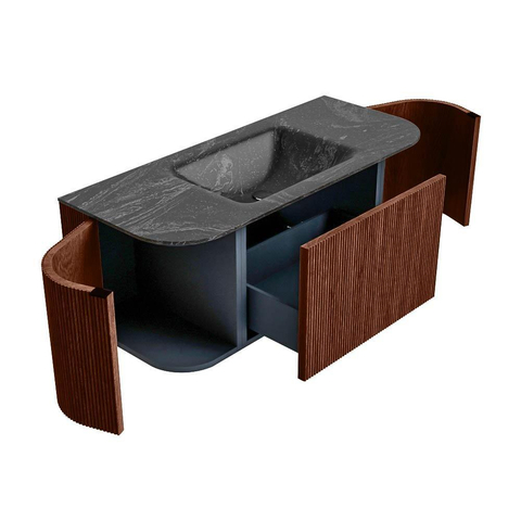 Mondiaz KURVE-DLUX Ensemble meuble de salle de bains - 110x46x40cm - 1 tiroir - 2 portes - lavabo solid surface - central - sans trou de robinet - Ruby SW1416067