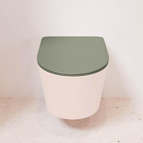 Mondiaz LAVIE WC suspendu – sans bride – 36 x 53 cm – avec abattant softclose – Rosee (rose), abattant Army (vert) SW1208576