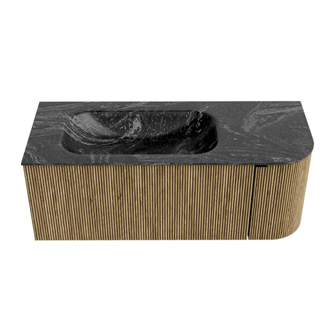 Mondiaz KURVE-DLUX Ensemble de meuble de salle de bains - 115x46x40cm - 1 tiroir - 1 porte - lavabo solid surface - gauche - 1 trou de robinet - Dusk SW1415267
