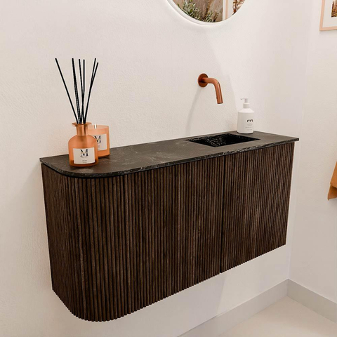 Mondiaz JOYA-DLUX 81.6cm meuble de toilette - arrondi gauche couleur Noyer - Vasque FAYE position Droite Sans trou de robinet couleur Lava SW1422505