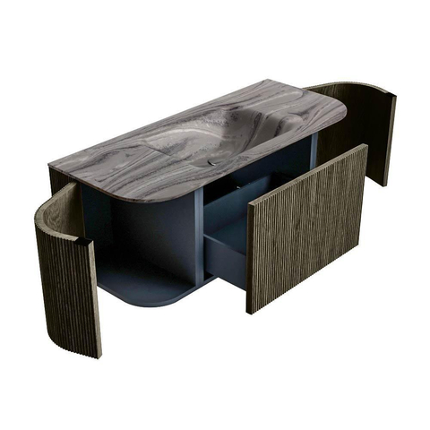 MONDIAZ KURVE-DLUX Meuble de salle de bains 110cm arrondi Gauche + Droite couleur Shadow avec 1 tiroir et 2 portes. Lavabo CLOUD central 1 trou de robinet Sombra. SW1433738