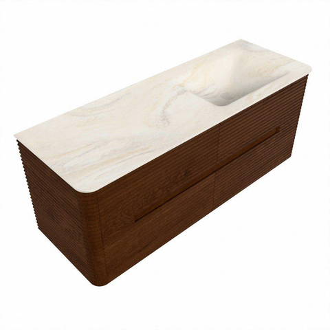 Mondiaz CIRO-DLUX Badkamermeubelset - 130x45x50cm - Solid surface wastafel Ostra - 1 wasbak Rechts - zonder kraangaten - 4 lades - Ruby SW1531846