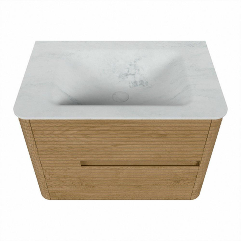 Mondiaz CIRO-DLUX Badkamermeubelset - 70x45x50cm - Solid surface wastafel Opalo - 1 wasbak Midden - zonder kraangaten - 2 lades - Oak SW1530992