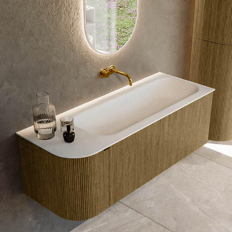 Mondiaz KURVE Ensemble de meuble de salle de bains - 125x46x40cm - 1 tiroir - 1 porte - lavabo solid surface - droite - sans trou de robinet - Dusk SW1414781