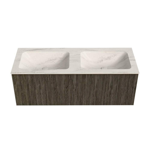 MONDIAZ KURVE-DLUX Meuble de salle de bains 120 cm couleur Shadow avec 1 tiroir et 0 porte. Lavabo LEAF Double 2 trous de robinet Meli. SW1431814