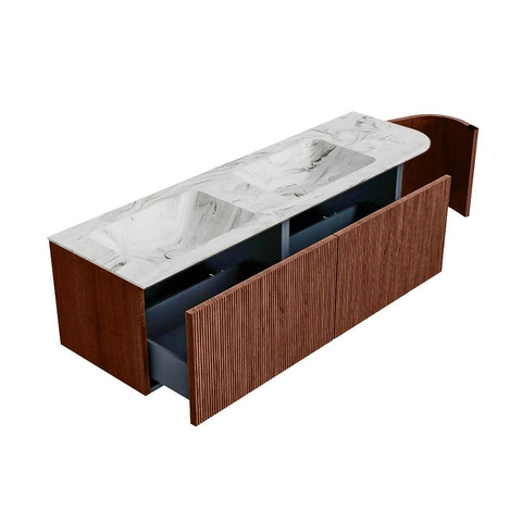 Mondiaz KURVE-DLUX Badkamermeubelset - 155x46x40cm - 2 lade - 1 deur - wastafel solid surface - dubbel / links - zonder kraangat - Ruby SW1415971